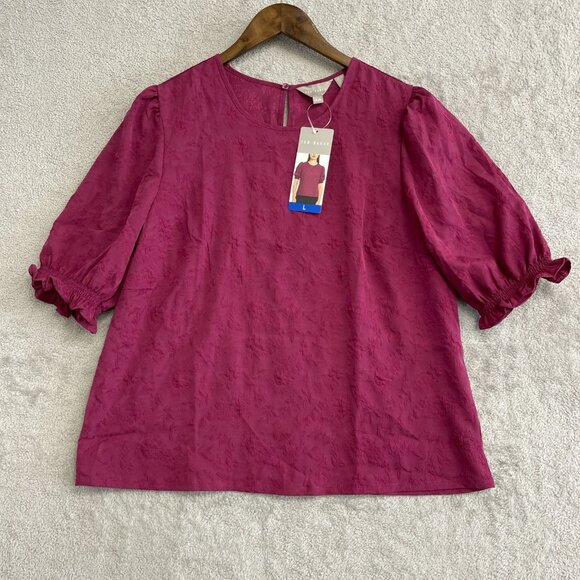 NEW Ted Baker Women's L Puff Sleeve Textured Top Polyester Blend - Picture 2 of 11